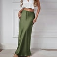 thumbnail image 1 of Womens Elegant Satin Skirts Summer Drawstring Wedding Cocktail Party Flowy a Line Long Skirt Green L, 1 of 5