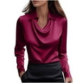 thumbnail image 1 of Womens Elegant Satin Slik Blouse, Dressy Cowl Neck Long Sleeve Tops, Casual Office Work Fall Outfits, 1 of 6