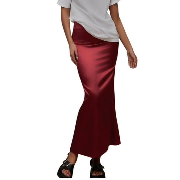Womens Elegant Silk Maxi Skirt Dressy Causal High Waist Mermaid Fall Satin Skirts for Wedding Guest