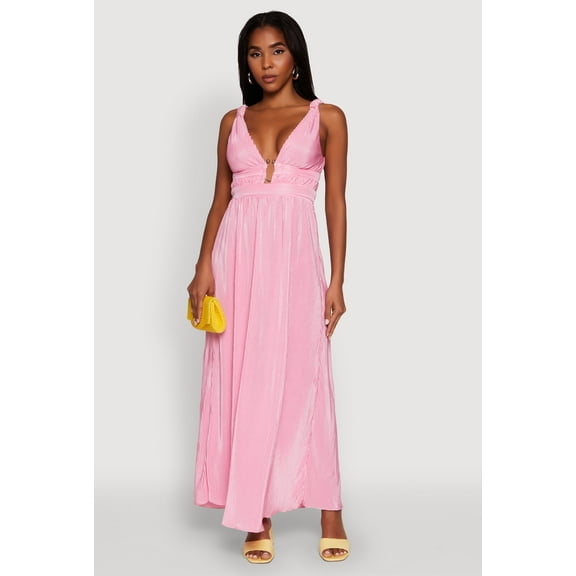 Womens Elegant Sleeveless Plisse Empire Waist Dress