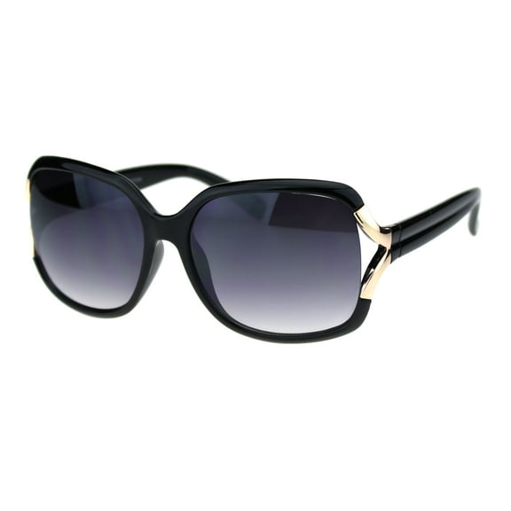 Womens Elegant Slick Rectangular Oversize Butterfly Plastic Fashion Sunglasses Black Gold Smoke
