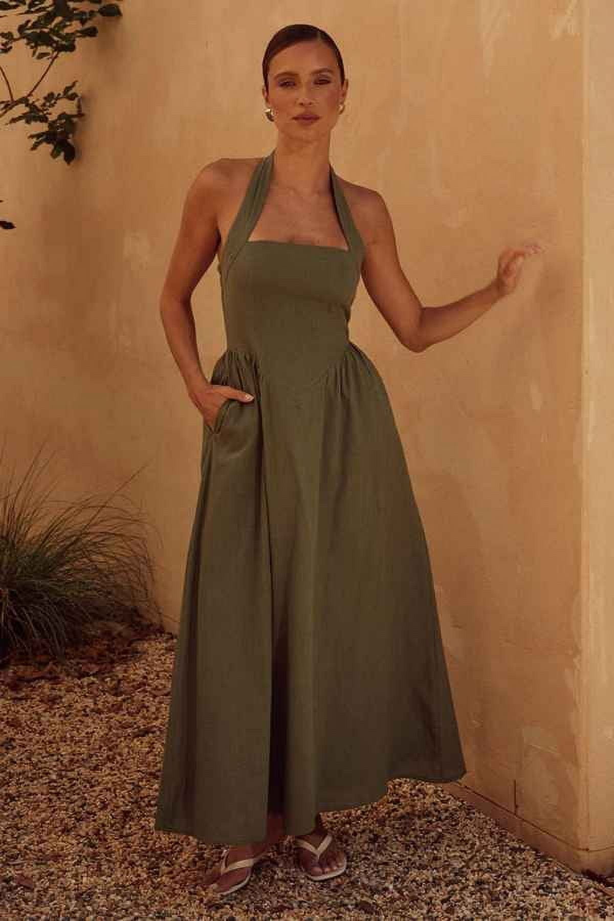 green emerald velvet dress Roma Olive Green Halter Neck Bridesmaid Dress