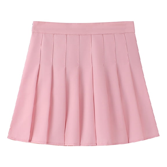 Womens Elegant Solid Color High Waist Pleated Short Skirt Tennis School Uniform Flared Skirts A Line Ruffle Cheer Skirt