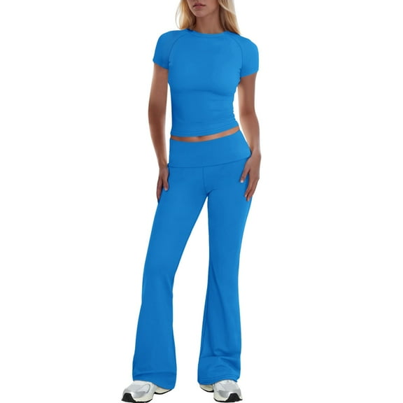 Womens Elegant Solid Color Sport Shirt Tops Wide Leg Pants Suit - Casual Formal Outfit with Comfortable Fabric, True to Size Fit - S-XXL Sizes