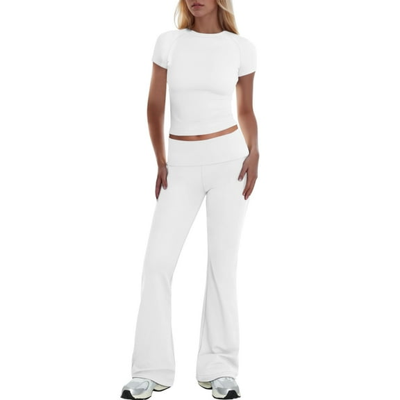 Womens Elegant Solid Color Sport Shirt Tops Wide Leg Pants Suit - Casual Formal Outfit with Comfortable Fabric, True to Size Fit - S-XXL Sizes