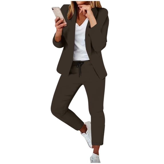 Womens Elegant Solid Color Suit - Long Sleeve Cardigan & Elastic Straight Leg Pants - Casual/Formal Set, True to Size - S-XXL
