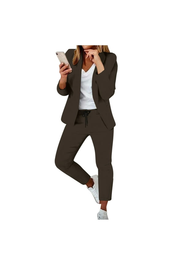 Womens Elegant Solid Color Suit - Long Sleeve Cardigan & Elastic Straight Leg Pants - Casual/Formal Set, True to Size - S-XXL