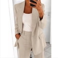 thumbnail image 1 of Womens Elegant Solid Color Suit Long Sleeve Cardigan Pockets Top Elastic Straight Leg Pants Suit Set Summer Pantsuit Polyester Sweatpants Women Tan Linen Pants Women Dress Set for Women Formal Leather, 1 of 4