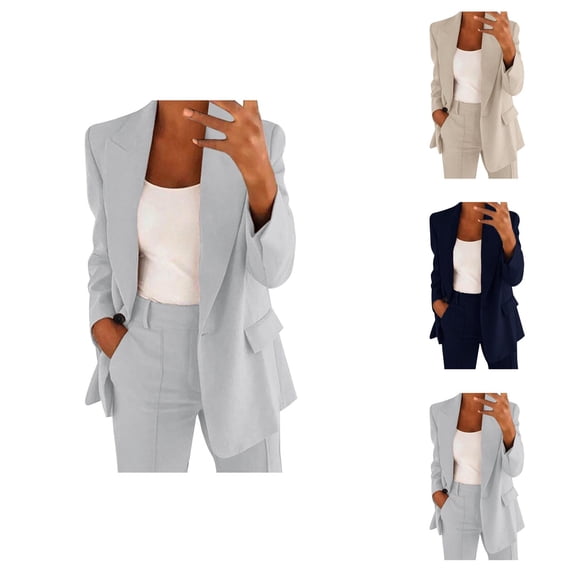 Womens Elegant Solid Color Suit Long Sleeve Cardigan Pockets Top Elastic Straight Leg Pants Suit Set Women'S Casual Pants & Capris