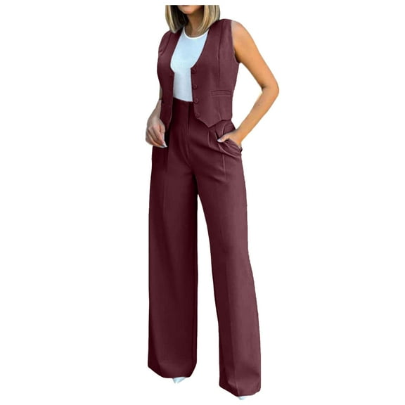 Womens Elegant Solid Color Suit - Vest Tank Cardigan & Wide Leg Pants Set - Casual/Formal Outfit, Comfortable Fabric - S-XXL Sizes