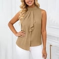 thumbnail image 1 of Womens Elegant Tank Tops Crewneck Sleeveless Flowy Pleated Solid Color Blouses Summer Fashion Shirts Khaki XXL, 1 of 7