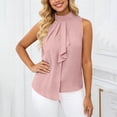 thumbnail image 1 of Womens Elegant Tank Tops Crewneck Sleeveless Flowy Pleated Solid Color Blouses Summer Fashion Shirts Pink S, 1 of 7