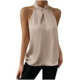 thumbnail image 1 of Womens Elegant Twist Front Halter Sleeveless Satin Blouse Keyhole Back Tank Top, 1 of 7