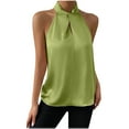 thumbnail image 1 of Womens Elegant Twist Front Halter Sleeveless Satin Blouse Keyhole Back Tank Top, 1 of 7