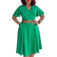 thumbnail image 1 of Womens Elegant V Neck Bell Sleeve Party Club Formal Wedding Guest Midi Dresses, 1 of 8
