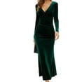 thumbnail image 1 of Womens Elegant Velvet Deep V Neck Wrap Hip Solid Long Sleeve Evening Party Cocktail Prom Gown Long Dress Dark Green S, 1 of 7