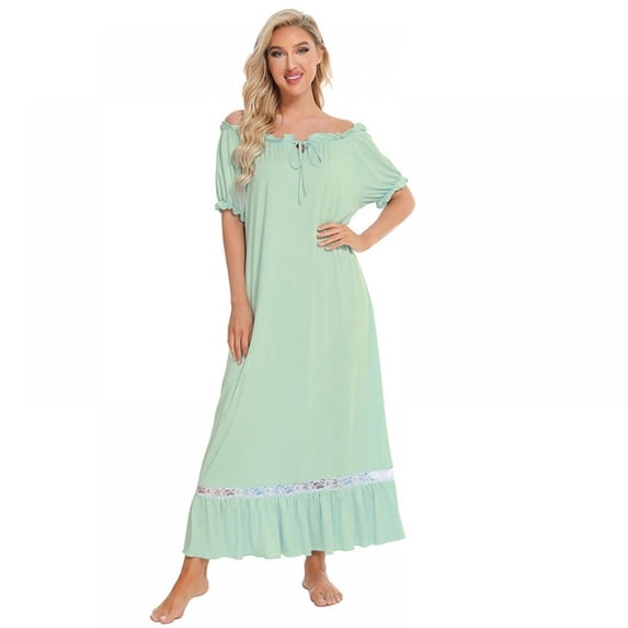 Womens Elegant Victorian Nightgown Cute Ruffled Sleepwear Full Length Loungewear Short Sleeve Nightdress Vintage Sleepdress Loose Pajama Nightshirt