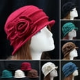 thumbnail image 1 of Womens Elegant Wool Flower Cloche Bucket Cap Vintage Winter Hat, 1 of 3