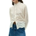 thumbnail image 1 of Womens Embroidered Button Down Shirt Long Sleeve Blouse Casual Top  L, 1 of 7