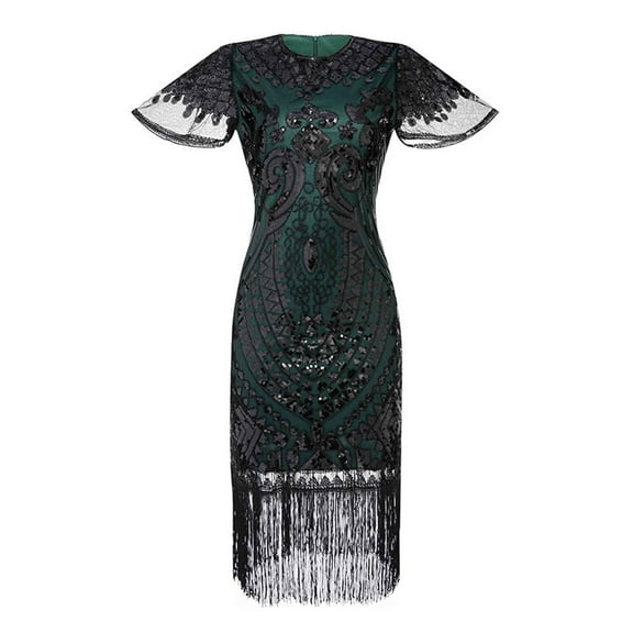Womens Embroidered Flapper Dresses 1920s Luxury Sequin Fringed Great Gatsby Party Dress Tassel Cocktail Dance Dress