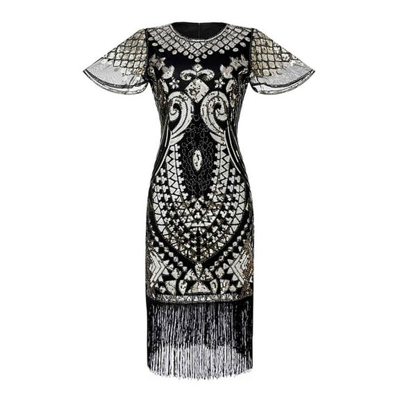Womens Embroidered Flapper Dresses 1920s Luxury Sequin Fringed Great Gatsby Party Dress Tassel Cocktail Dance Dress