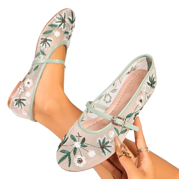 Womens Embroidered Flat Shoes Round Toe Casual Slip On Buckle Lazy Loafers,38