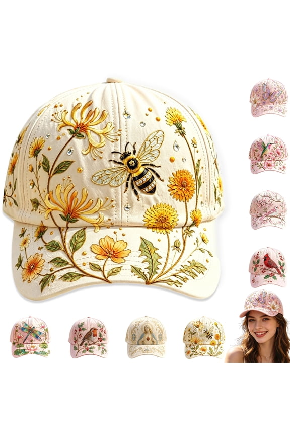 Womens Embroidered Hat Womens Baseball Caps with Floral Hummingbird Design Lightweight Breathable Adjustable Summer Outdoor Garden Hat for Women,F