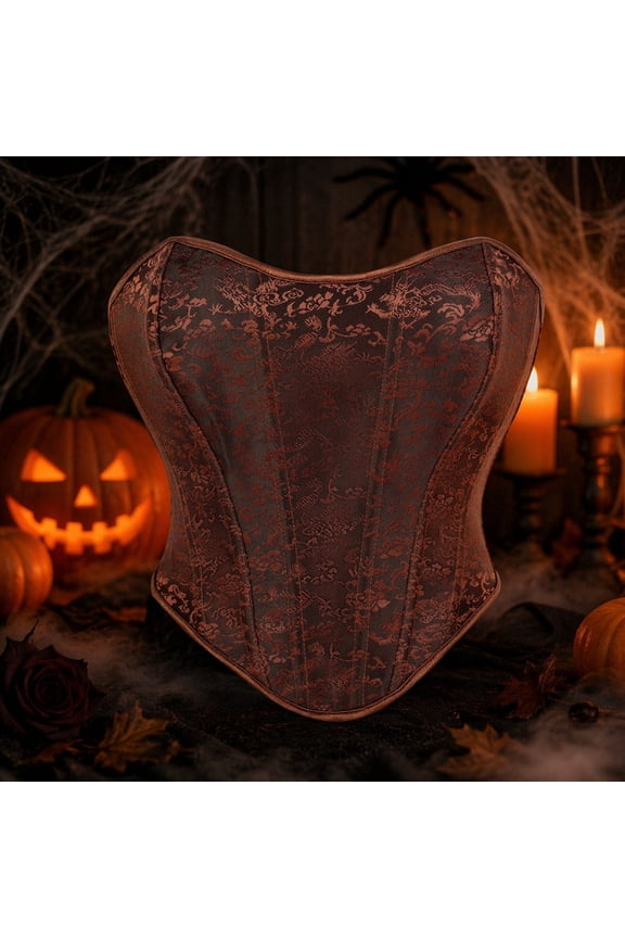 Womens Embroidered Strapless Boned Corset Bustier Top Halloween Sweetheart Shapewear for Renaissance Victorian Costume Cosplay Outfits, Coffee, XL