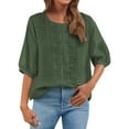 thumbnail image 1 of Womens Embroidered Tops and Blouses! Comdrip Women's Fashionable Casual Solid Color Pleated Cotton and Linen Tops Shirts and T Shirts Linen Clothes for Seniors Green 2XL, 1 of 8