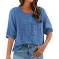 thumbnail image 1 of Womens Embroidered Tops and Blouses, Yigetop Women's Fashionable Casual Solid Color Pleated Cotton and Linen Tops Shirts and T Shirts Linen Clothes for Seniors Dark Blue 3XL, 1 of 9