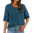 thumbnail image 1 of Womens Embroidered Tops and Blouses, Yigetop Women's Fashionable Casual Solid Color Pleated Cotton and Linen Tops Shirts and T Shirts Linen Clothes for Seniors Navy L, 1 of 9