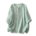 thumbnail image 1 of Womens Embroidered Tops Cute Flowy Tops Flowy Tops For Women Gauze Shirts Summer Blouses For Women Beach Vacation Tshirts Peasant Tops For Women Boho Peasant Gauze Blouses Linen Blouse, 1 of 7