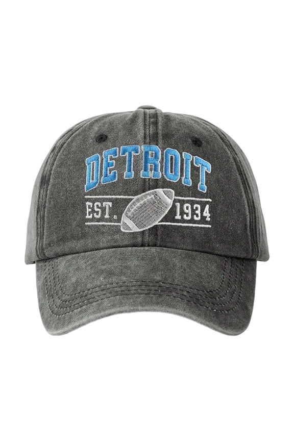 Womens Embroidery DETROIT Washed Baseball Cap Outdoor Adjustable Sun Protection Casual Hat Black