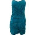 thumbnail image 1 of Womens Emerald Green Mesh Ruffled Sleeveless Cocktail Evening Dress Large, 1 of 1