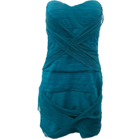 Womens Emerald Green Mesh Ruffled Sleeveless Cocktail Evening Dress Large