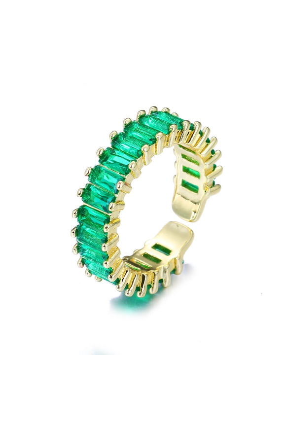 Womens Emerald Zircon Open Ring Adjustable Copper Jewelry for Party and Cocktail Wear with Elegant Sparkle Air