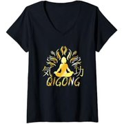 Womens Energy Cultivation - Chinese Symbols - Qigong V-Neck T-Shirt