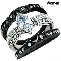 Womens Engagement Ring Three Layer Zircon Alloy Jewelry Black Silver Elegant Promise Wedding For Special Gifts