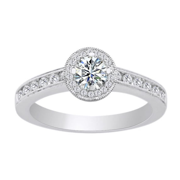 AFFY Womens Engagement Wedding Ring In 14k White Gold With 0.69 CT Round White Natural Diamond With Ring Size 6.5