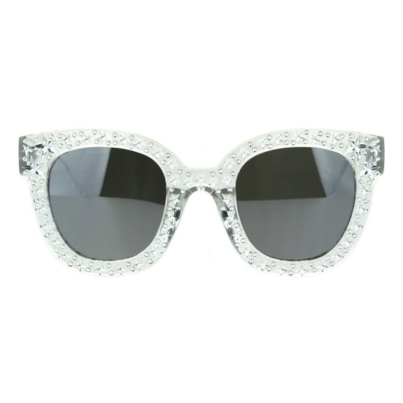 Womens Engraving Star Bling Horned Rim Plastic Fashion Sunglasses Clear Mirror