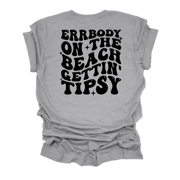 Womens Errrybody On The Beach Gettin' Tipsy Groovy Cute Fun Ladies Short Sleeve T-Shirt-Athletic Grey-Small