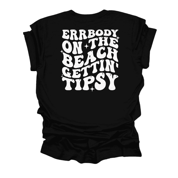 Womens Errrybody On The Beach Gettin' Tipsy Groovy Cute Fun Ladies Short Sleeve T-Shirt-Black-X-Large