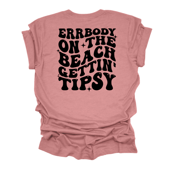 Womens Errrybody On The Beach Gettin' Tipsy Groovy Cute Fun Ladies Short Sleeve T-Shirt-Heather Mauve-Medium