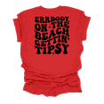 thumbnail image 1 of Womens Errrybody On The Beach Gettin' Tipsy Groovy Cute Fun Ladies Short Sleeve T-Shirt-Red-Small, 1 of 4