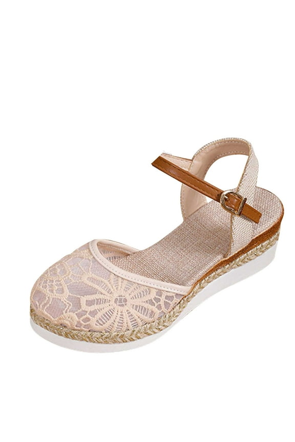 Womens Espadrille Wedge Sandals Closed Toe Platform Lace Up Ankle Strap Slingback Summer Vacation Dress Shoes