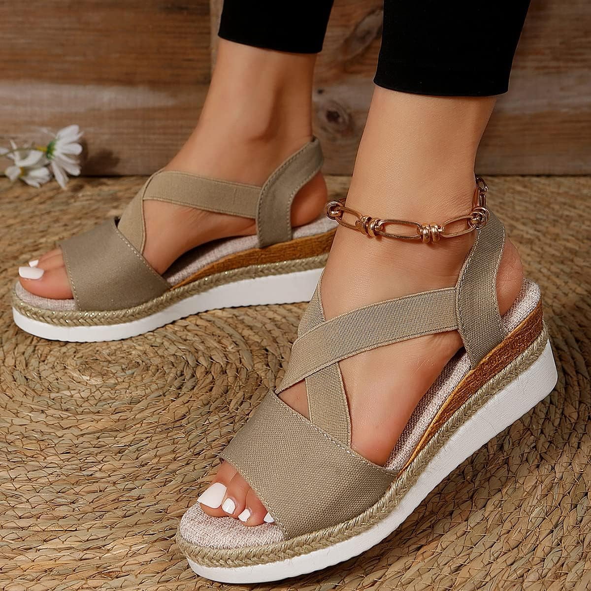 Womens Espadrille Wedge Sandals Open Toe Platform Criss Cross Low Wedges  Sandals Vintage Ankle Strap Shoes Breathable Walking Sandals Summer Elegant  Beach Sandals - Walmart.com