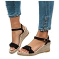 thumbnail image 1 of Womens Espadrilles Buckle Ankle Strap Wedge Sandals Open Toe Fashion Band 2026 Summer Dressy Wedges Heels Black Size 8.5, 1 of 7