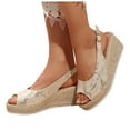 thumbnail image 1 of Womens Espadrilles Platform Dress Sandals Summer Fall Fashion Leather Peep Toe Chunky Wedge Slingback Shoes, 1 of 6