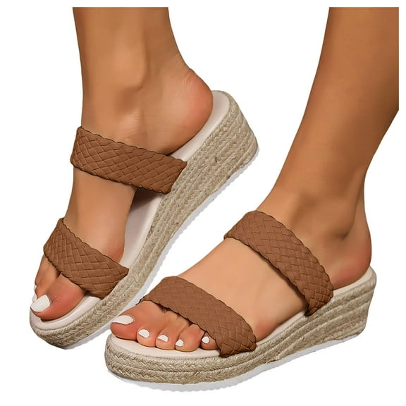 Womens Espadrilles Platform Slip on Sandals 2025 Summer Beach Braided Wedge Slides Dress Vacation Shoes