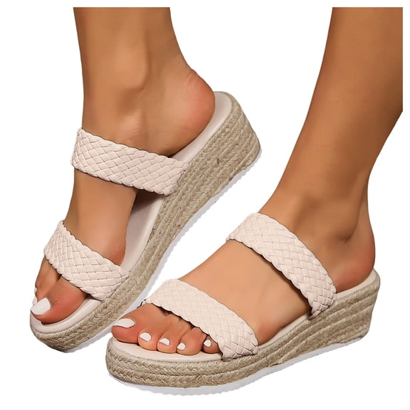 Womens Espadrilles Platform Slip on Sandals 2025 Summer Beach Braided Wedge Slides Dress Vacation Shoes
